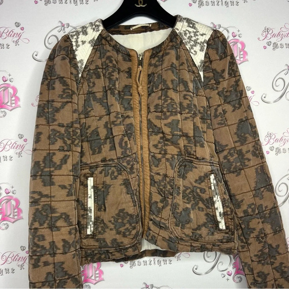 Wilfred Aritzia jacket coat  quilted brown lace pattern elbow patches luxe boho - Picture 8 of 14
